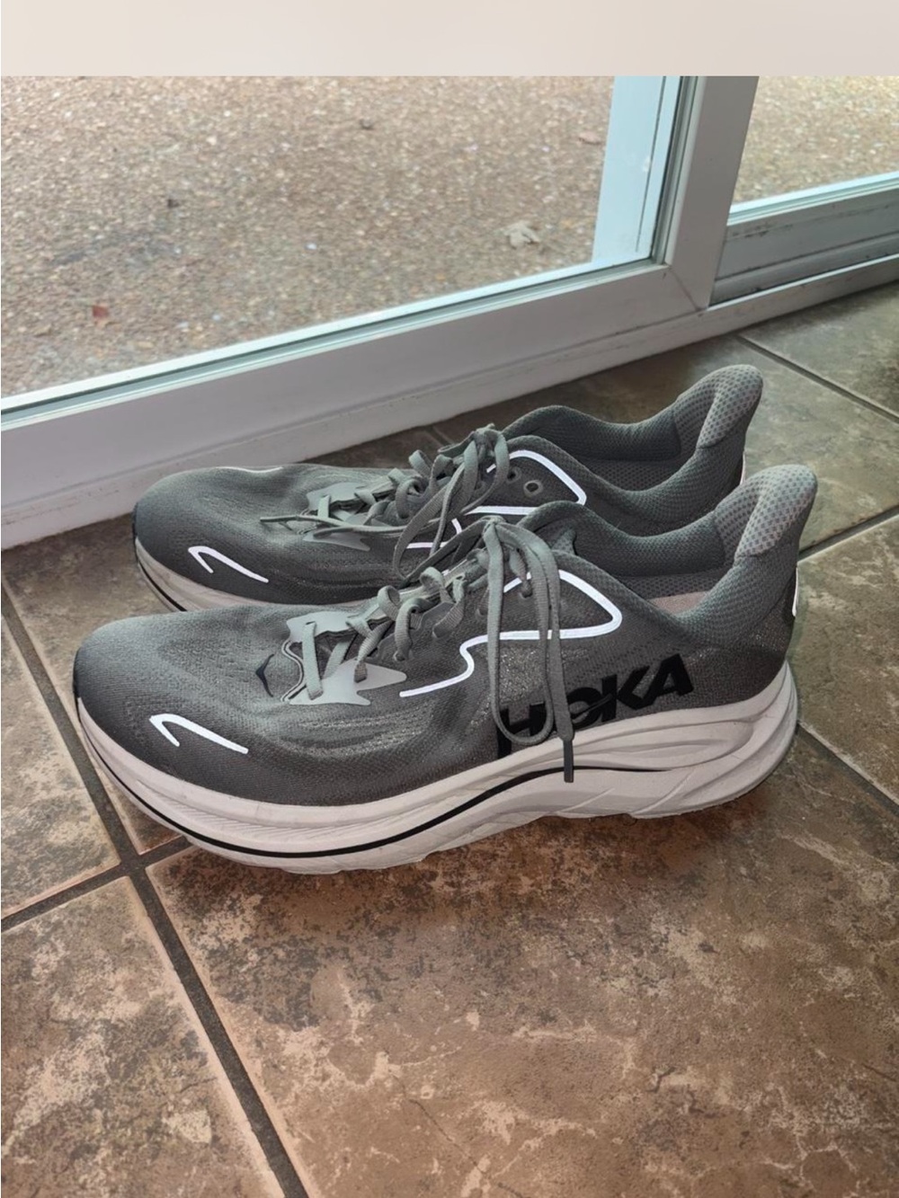 Hoka Men’s Gray and White Road Running Shoes